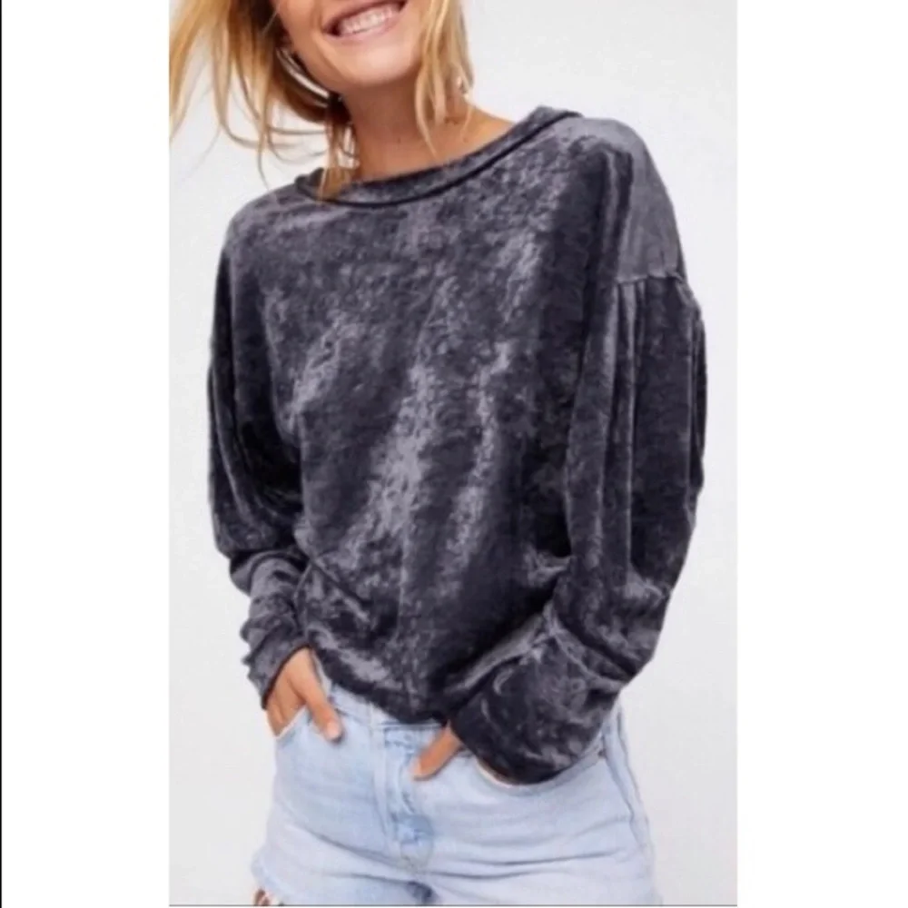 We The Free Crushed Velvet Dark Gray Milan Layering Top
